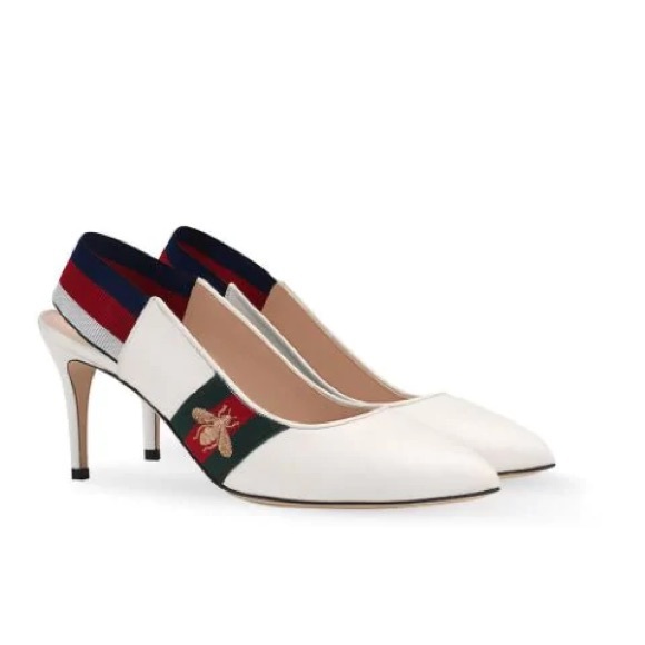 Gucci Shoes - NIB GUCCI SYLVIE Web Bee elastic strap mid-heel slingback pumps